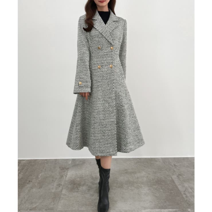 CENEA ウエストシェイプツイードロングコート[品番：AMTW0012546