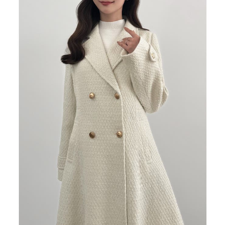 CENEA ウエストシェイプツイードロングコート | JUNOAH | 詳細画像9 