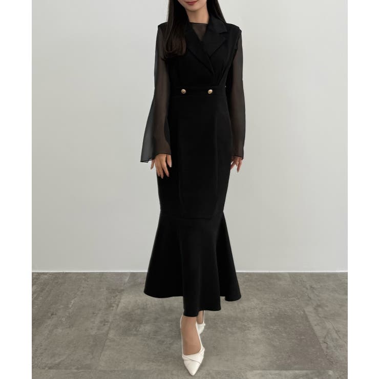 ブラック | CENEA シアートップス＋テーラードマーメイドジャンパースカートset | JUNOAH