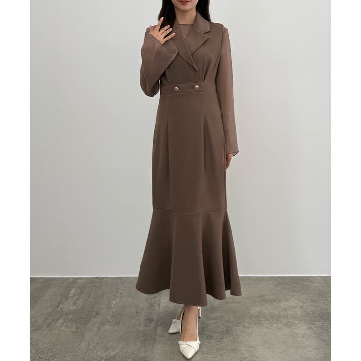 ピンクブラウン | CENEA シアートップス＋テーラードマーメイドジャンパースカートset | JUNOAH