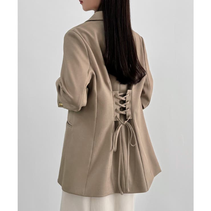 グレージュ | CENEA バックレースアップテーラードジャケット | JUNOAH