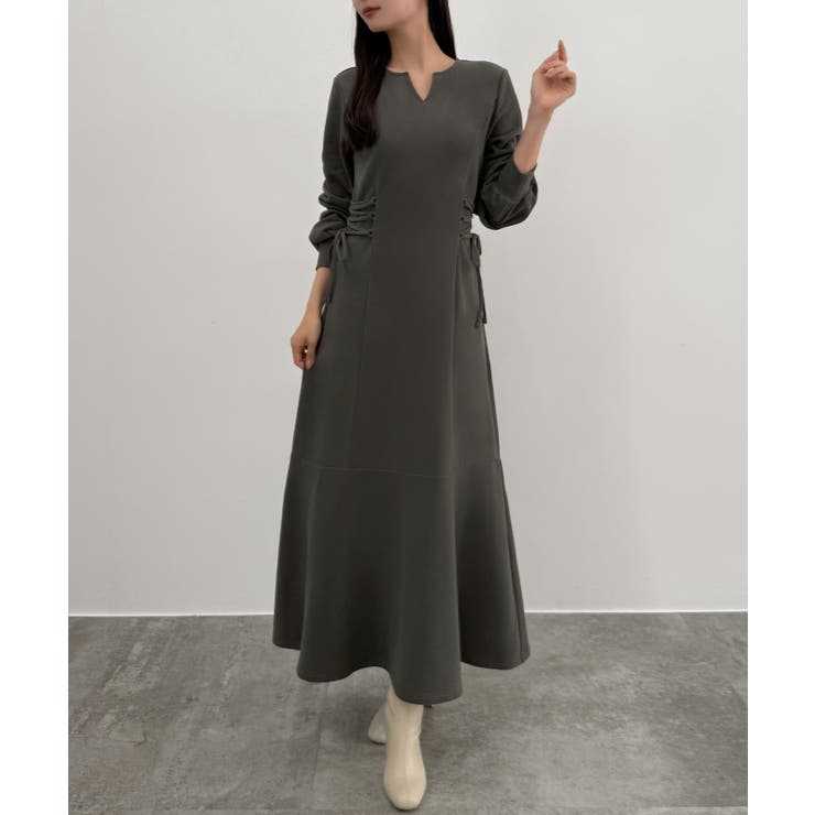 CENEA キーネック裏起毛レースアップワンピース[品番：AMTW0012622