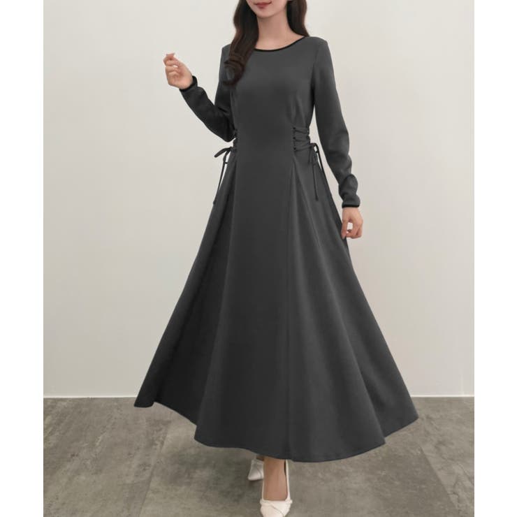 チャコール | CENEA レースアップカットフレアワンピース(裏地無し) | JUNOAH