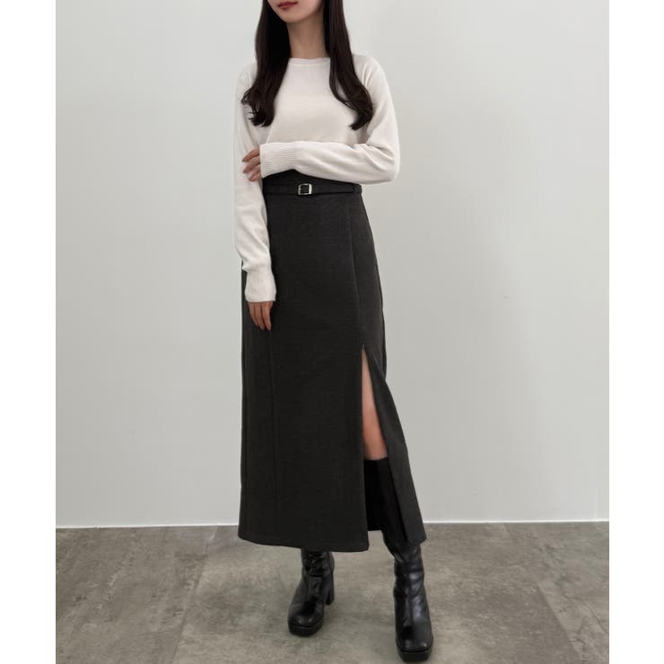 CENEA スリットジップIラインスカート(伸縮あり、あったか生地、裏地なし) | JUNOAH | 詳細画像10 