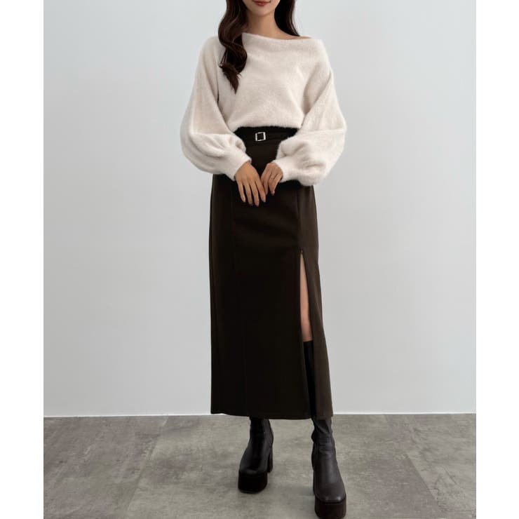 CENEA スリットジップIラインスカート(伸縮あり、あったか生地、裏地なし) | JUNOAH | 詳細画像17 