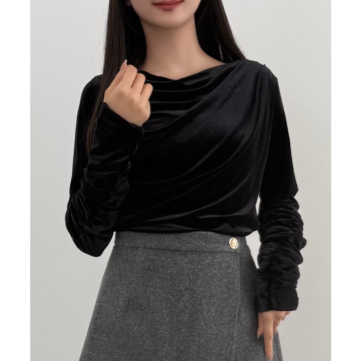ブラック | CENEA ドレープベロアトップス | JUNOAH