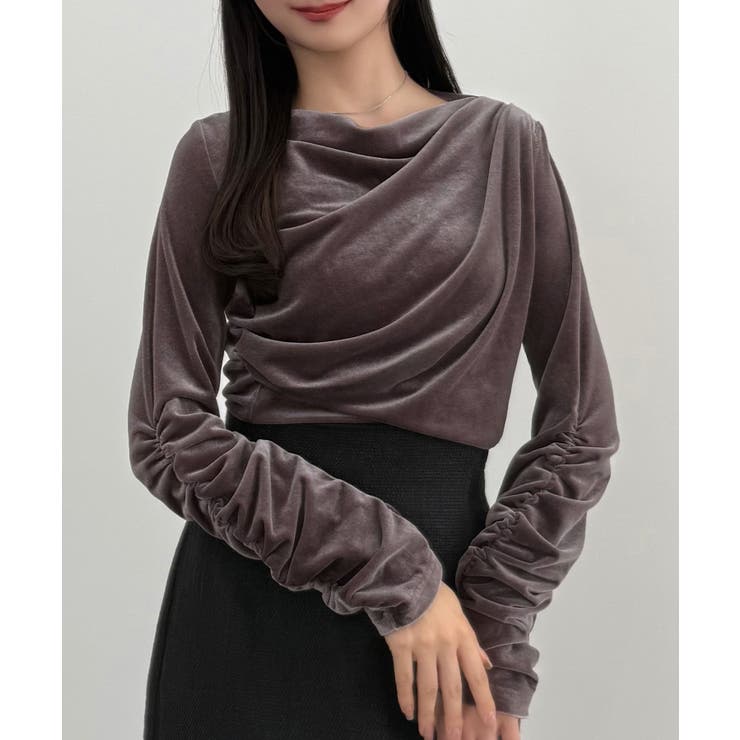 チャコール | CENEA ドレープベロアトップス | JUNOAH