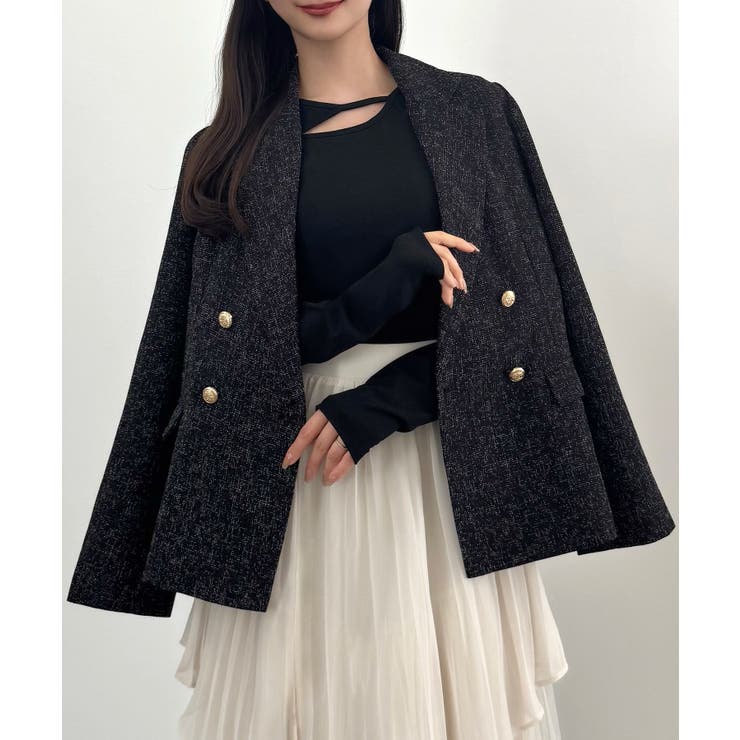 ブラック | CENEA 薄手ツイードテーラードジャケット | JUNOAH