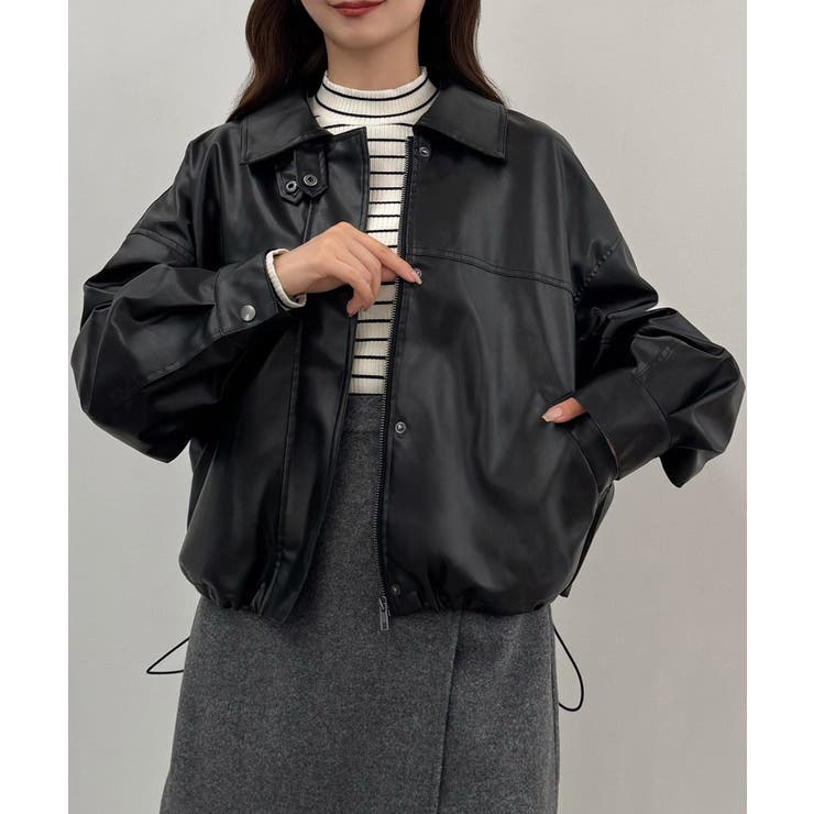 CENEA 2wayカラーPUレザーブルゾン（光沢素材）[品番：AMTW0012565