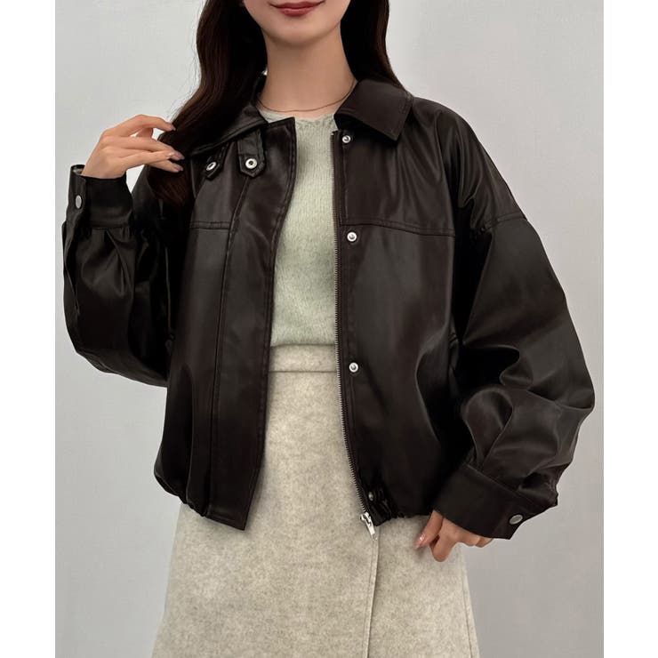 CENEA 2wayカラーPUレザーブルゾン（光沢素材）[品番：AMTW0012565