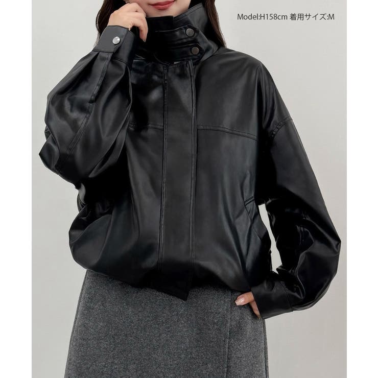 CENEA 2wayカラーPUレザーブルゾン（光沢素材） | JUNOAH | 詳細画像2 