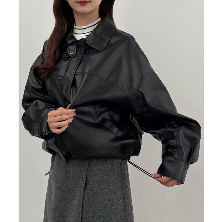 CENEA 2wayカラーPUレザーブルゾン（光沢素材） | JUNOAH | 詳細画像4 
