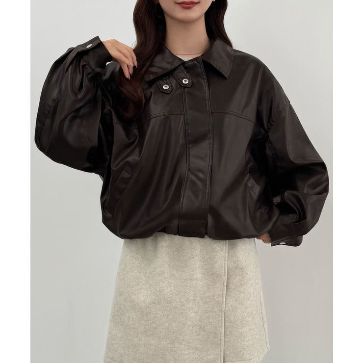 CENEA 2wayカラーPUレザーブルゾン（光沢素材） | JUNOAH | 詳細画像6 