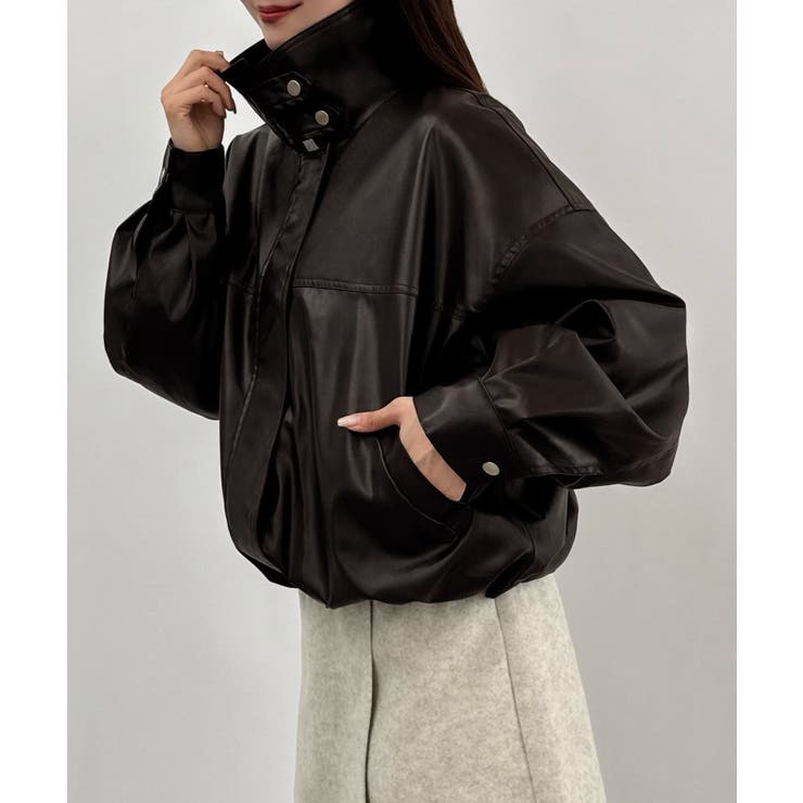 CENEA 2wayカラーPUレザーブルゾン（光沢素材） | JUNOAH | 詳細画像9 