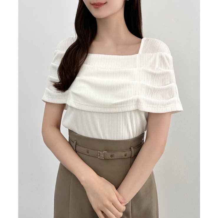 CENEA オフショル風スクエアネックドレープリブカットソー | JUNOAH | 詳細画像10 