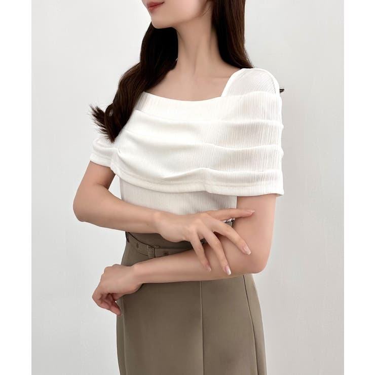 CENEA オフショル風スクエアネックドレープリブカットソー | JUNOAH | 詳細画像13 