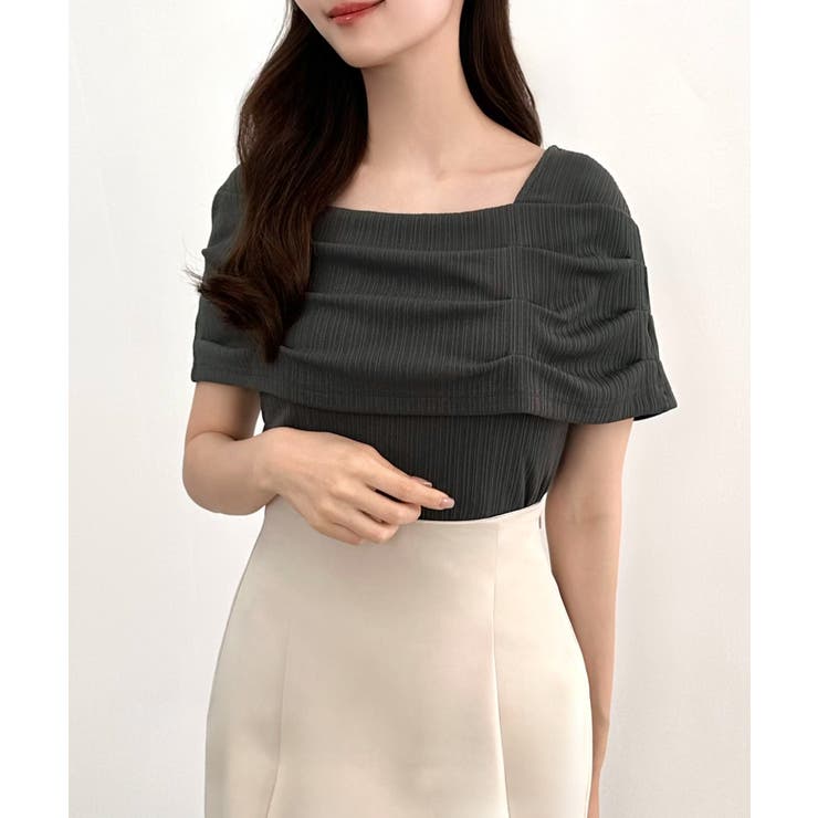 CENEA オフショル風スクエアネックドレープリブカットソー | JUNOAH | 詳細画像14 