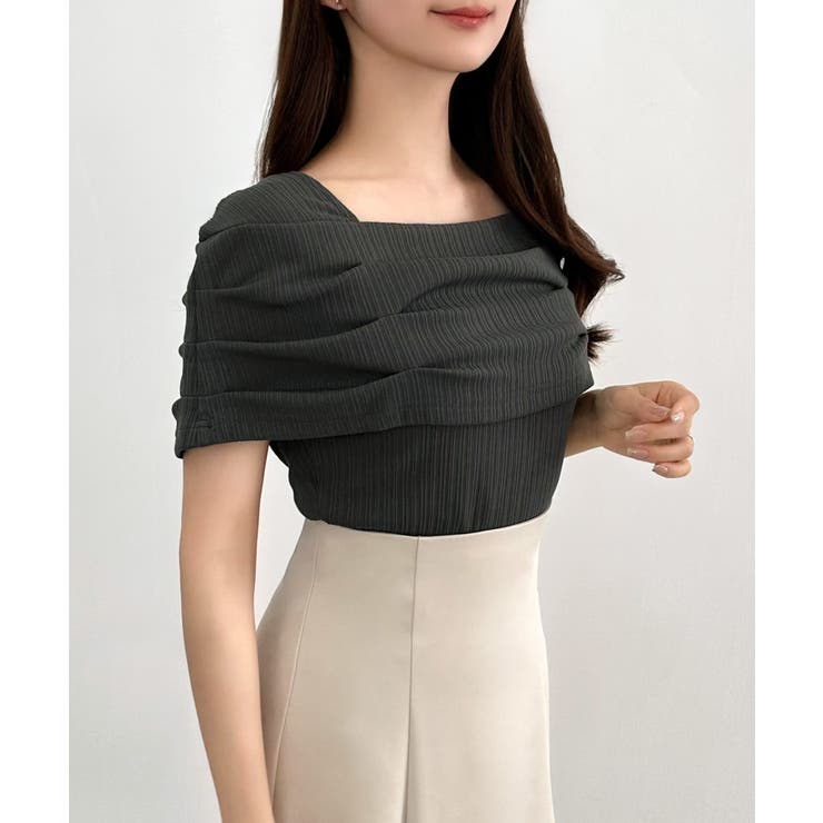 CENEA オフショル風スクエアネックドレープリブカットソー | JUNOAH | 詳細画像15 