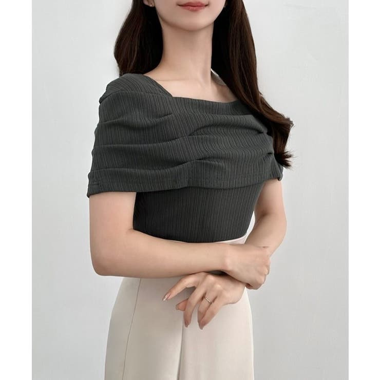 CENEA オフショル風スクエアネックドレープリブカットソー | JUNOAH | 詳細画像17 