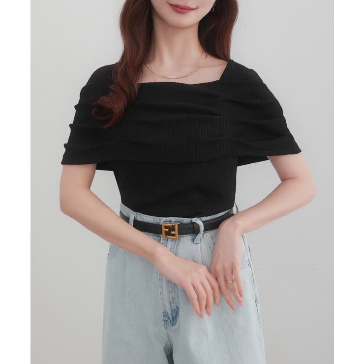 CENEA オフショル風スクエアネックドレープリブカットソー | JUNOAH | 詳細画像5 