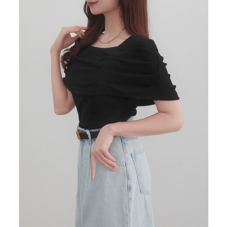 CENEA オフショル風スクエアネックドレープリブカットソー | JUNOAH | 詳細画像6 