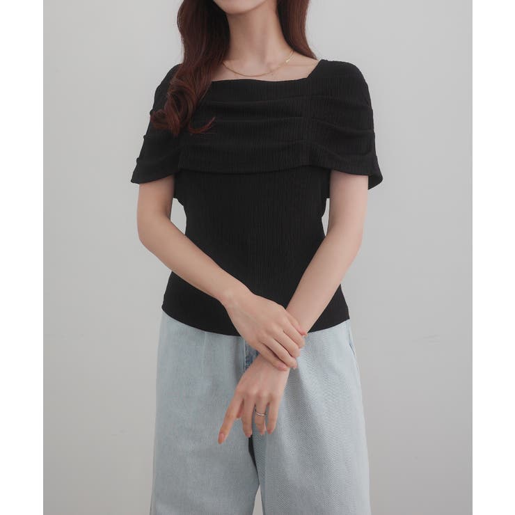 CENEA オフショル風スクエアネックドレープリブカットソー | JUNOAH | 詳細画像9 