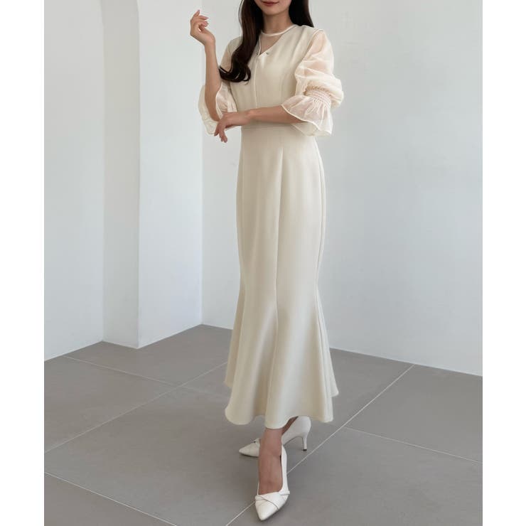 CENEA チュールシアーブラウス＋VネックマーメイドワンピースSET | JUNOAH | 詳細画像10 