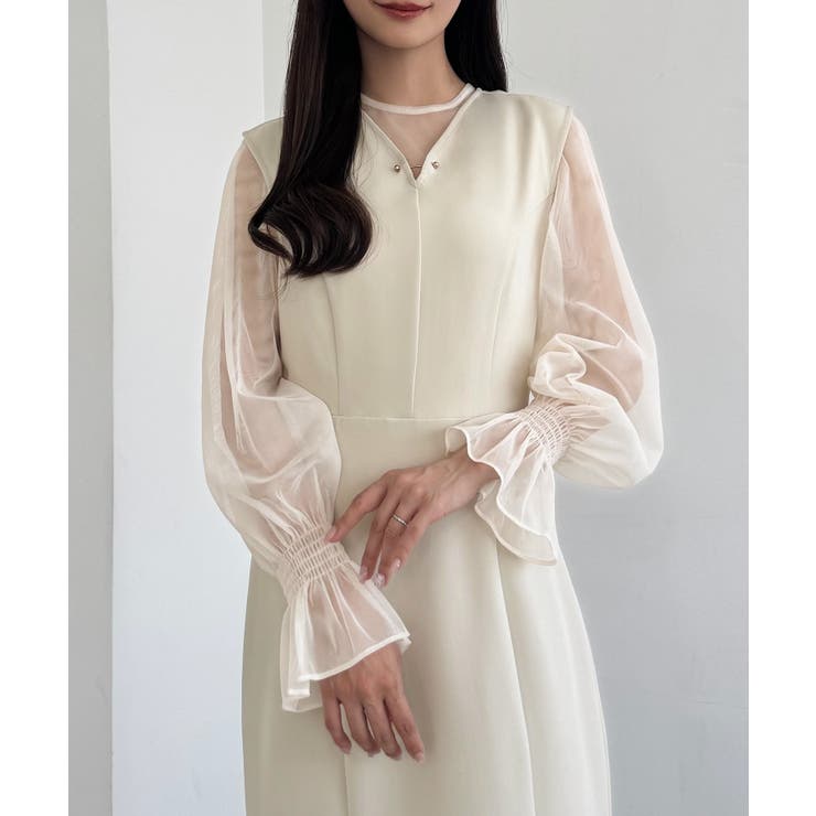 CENEA チュールシアーブラウス＋VネックマーメイドワンピースSET | JUNOAH | 詳細画像11 