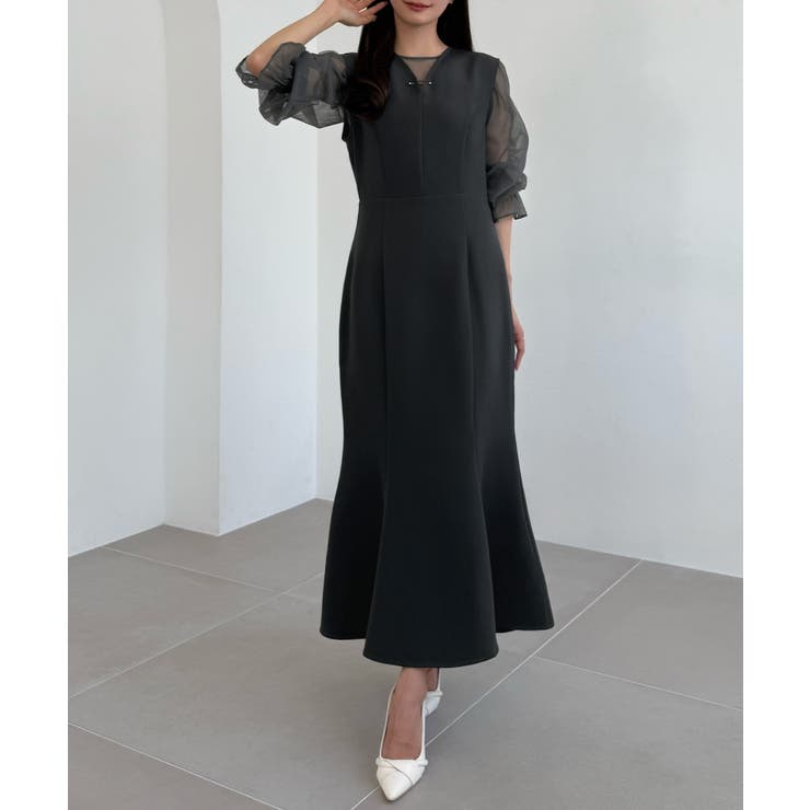 CENEA チュールシアーブラウス＋VネックマーメイドワンピースSET | JUNOAH | 詳細画像15 