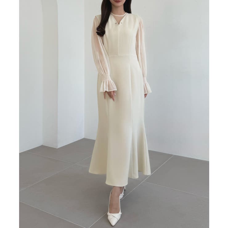 CENEA チュールシアーブラウス＋VネックマーメイドワンピースSET | JUNOAH | 詳細画像8 