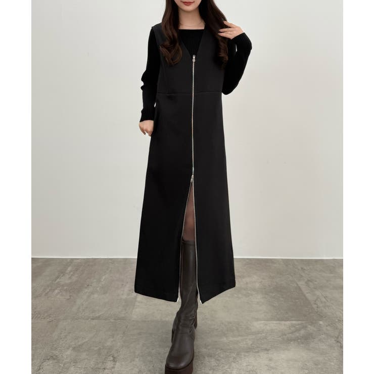 CENEA 裏起毛フロントファスナージャンパースカート | JUNOAH | 詳細画像1 