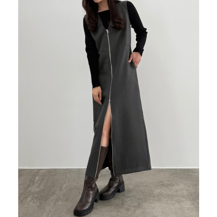 CENEA 裏起毛フロントファスナージャンパースカート | JUNOAH | 詳細画像13 