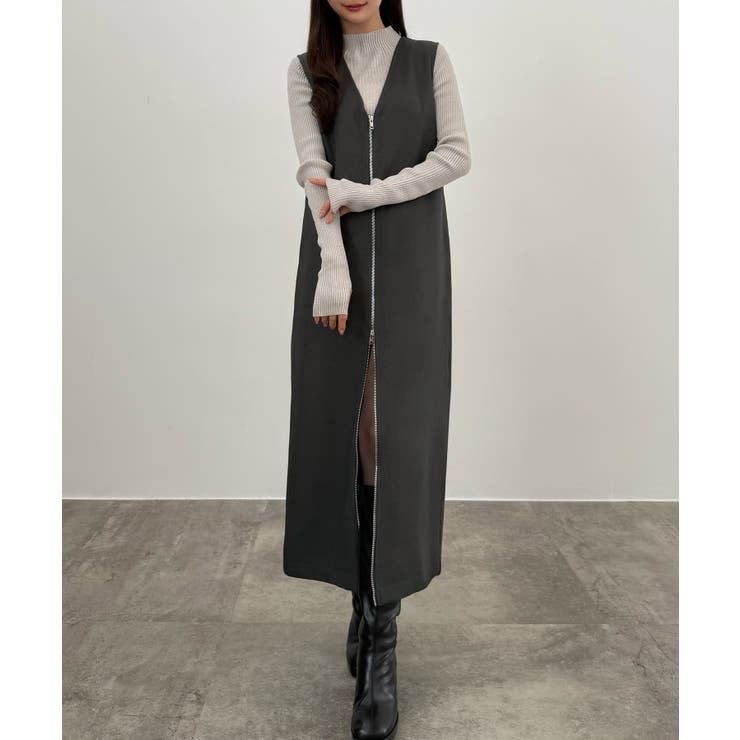 チャコール | CENEA 裏起毛フロントファスナージャンパースカート | JUNOAH