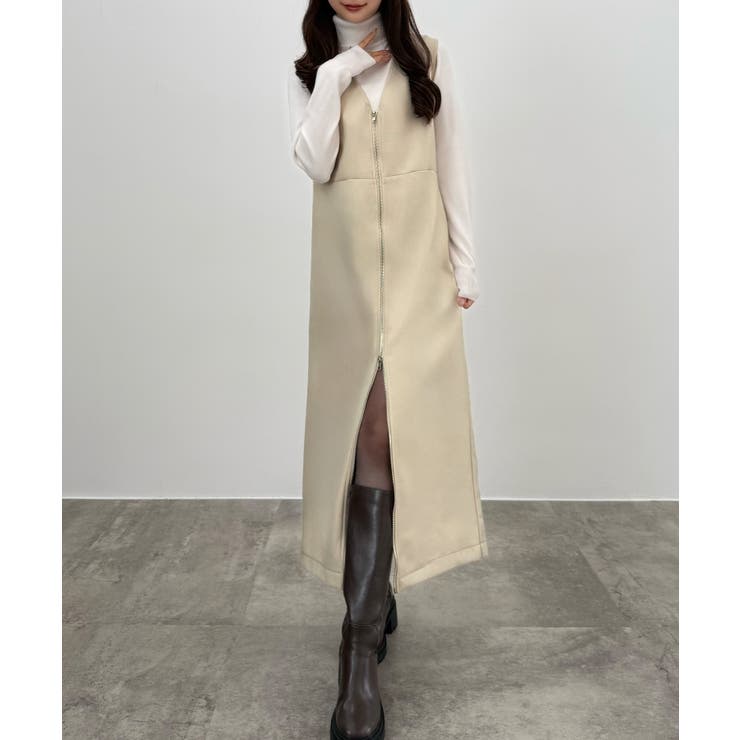 アイボリー | CENEA 裏起毛フロントファスナージャンパースカート | JUNOAH