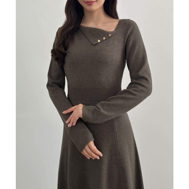 モカ | CENEA アシンメトリーネックニットワンピース | JUNOAH