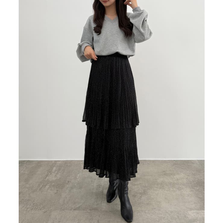 CENEA ラメチュールプリーツティアードスカート | JUNOAH | 詳細画像1 