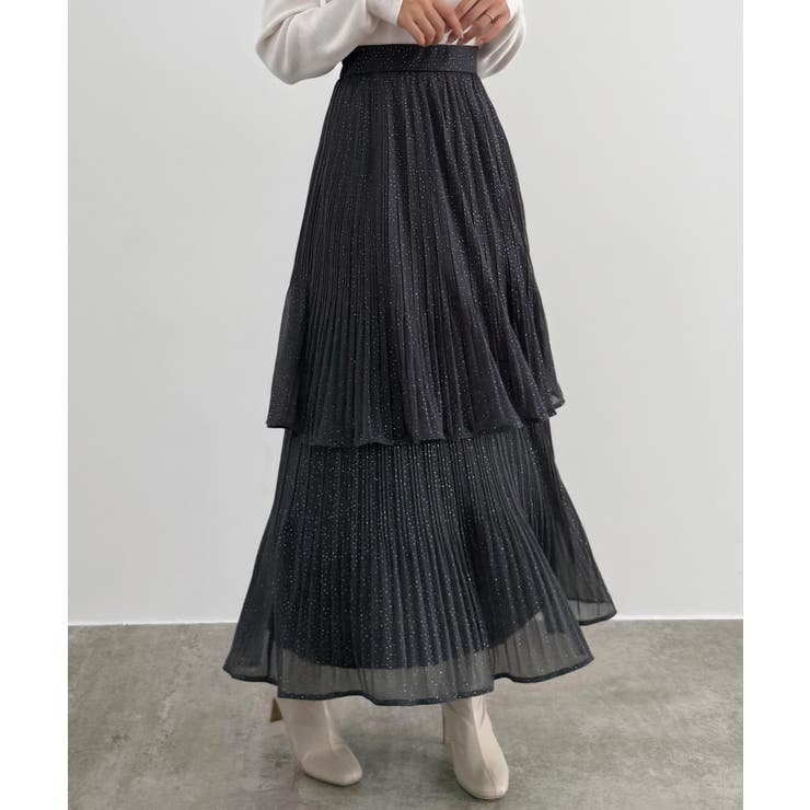 チャコール | CENEA ラメチュールプリーツティアードスカート | JUNOAH
