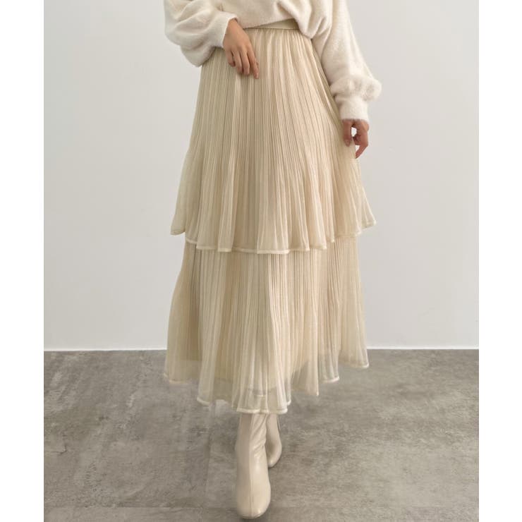 アイボリー | CENEA ラメチュールプリーツティアードスカート | JUNOAH