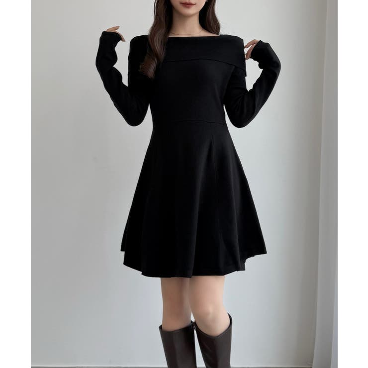 CENEA オフショル風スクエアネックミニニットワンピ | JUNOAH | 詳細画像1 