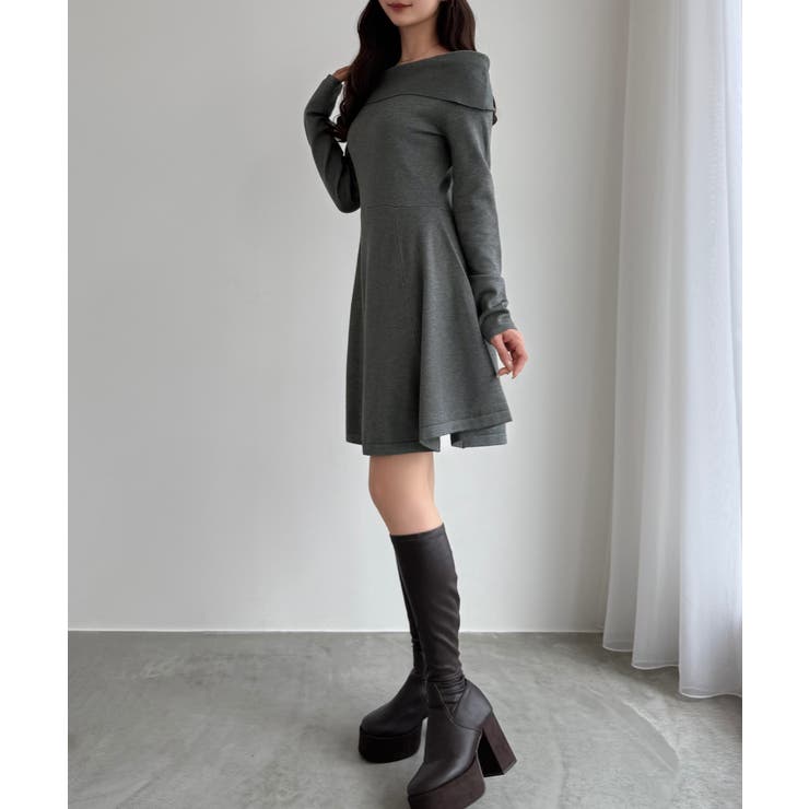 CENEA オフショル風スクエアネックミニニットワンピ | JUNOAH | 詳細画像11 