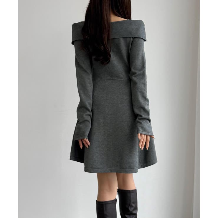 CENEA オフショル風スクエアネックミニニットワンピ | JUNOAH | 詳細画像12 