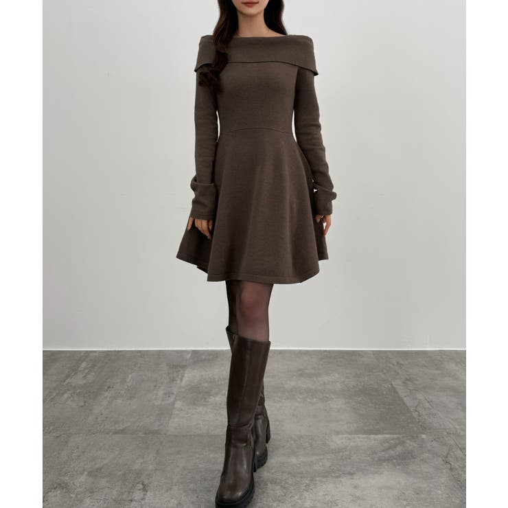 CENEA オフショル風スクエアネックミニニットワンピ | JUNOAH | 詳細画像13 