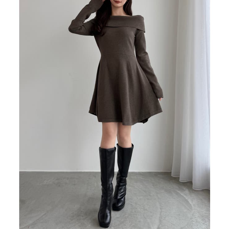 CENEA オフショル風スクエアネックミニニットワンピ | JUNOAH | 詳細画像14 