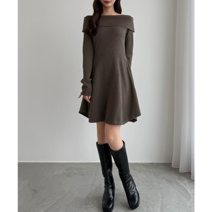 CENEA オフショル風スクエアネックミニニットワンピ | JUNOAH | 詳細画像15 