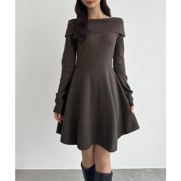 CENEA オフショル風スクエアネックミニニットワンピ | JUNOAH | 詳細画像16 