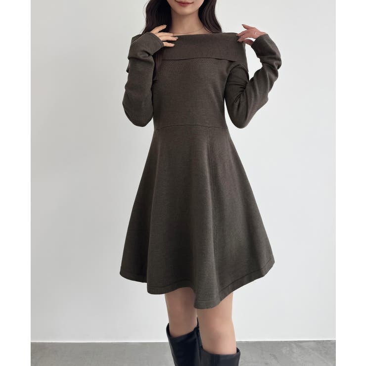 CENEA オフショル風スクエアネックミニニットワンピ | JUNOAH | 詳細画像17 