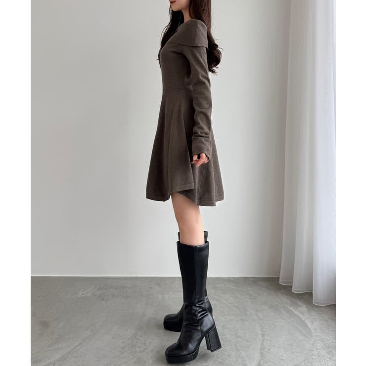 CENEA オフショル風スクエアネックミニニットワンピ | JUNOAH | 詳細画像18 