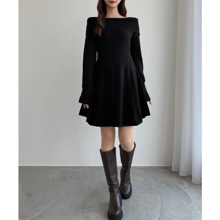 CENEA オフショル風スクエアネックミニニットワンピ | JUNOAH | 詳細画像2 