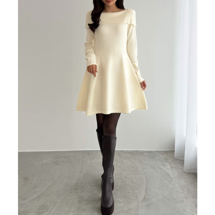 CENEA オフショル風スクエアネックミニニットワンピ | JUNOAH | 詳細画像19 