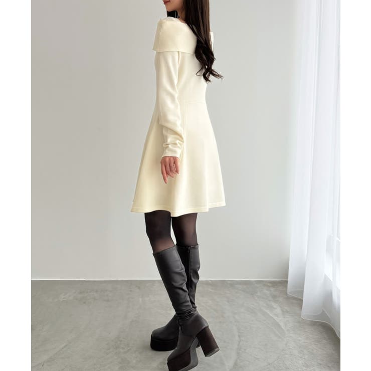 CENEA オフショル風スクエアネックミニニットワンピ | JUNOAH | 詳細画像20 